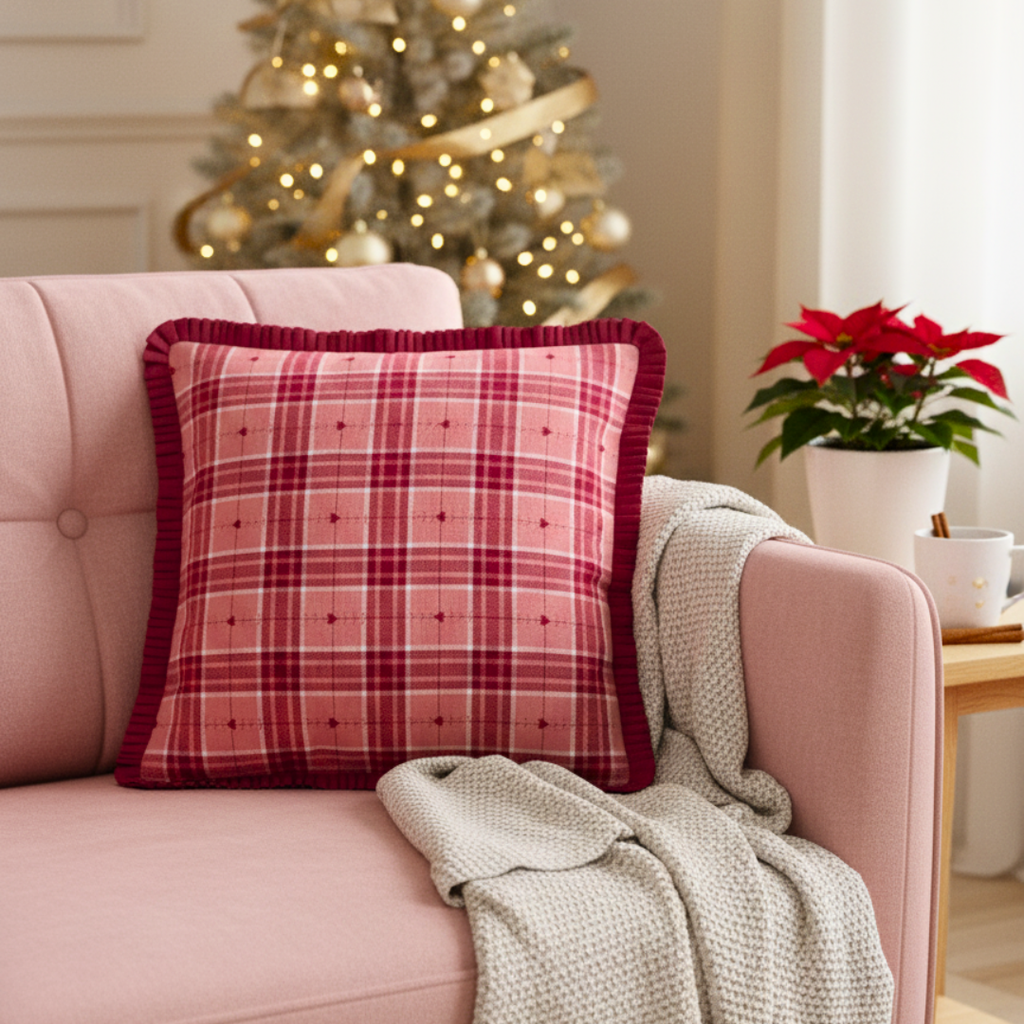 Plaid Winter Love Cushion Cover