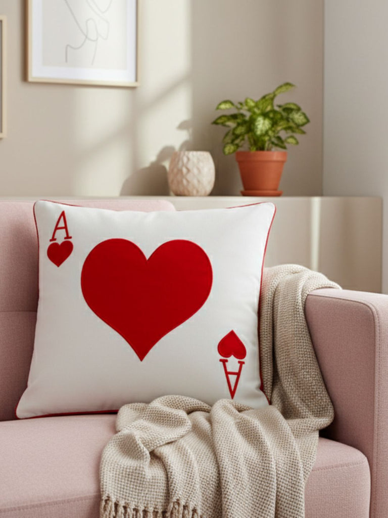 Ace Of Heart (White) Cushion Cover