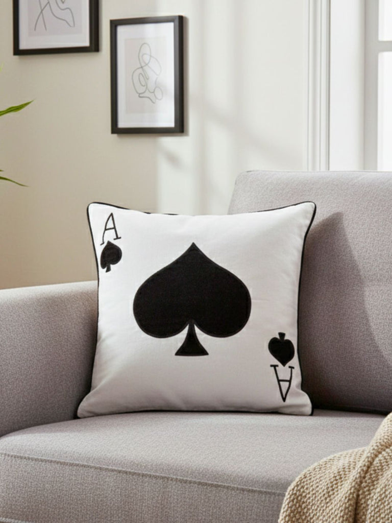 Ace Of Spade White Cushion Cover