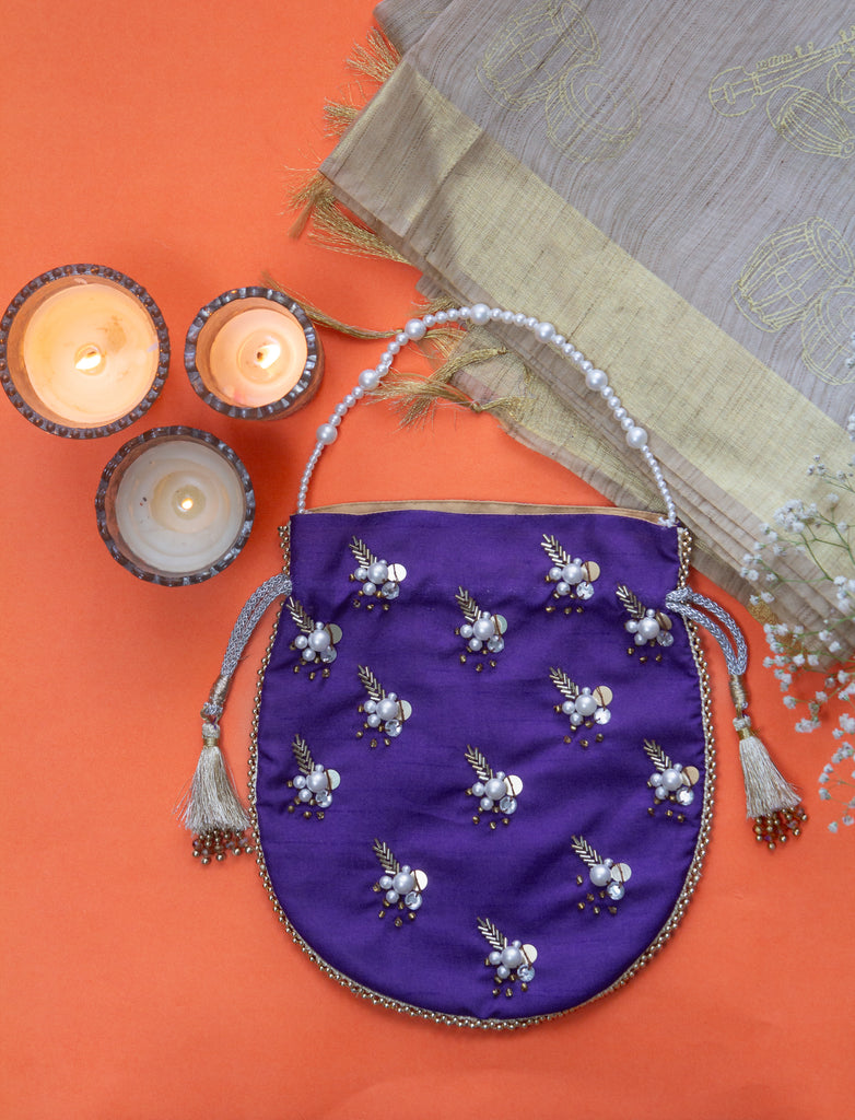 Festive Frenzy Purple Embroidered Potli Clutches