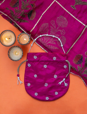 Pink Blush Embroidered Potli Clutches