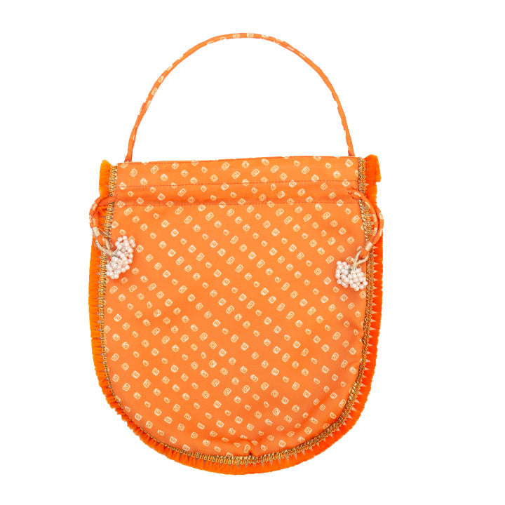 Orange Bandhani Embroidered Potli Clutches