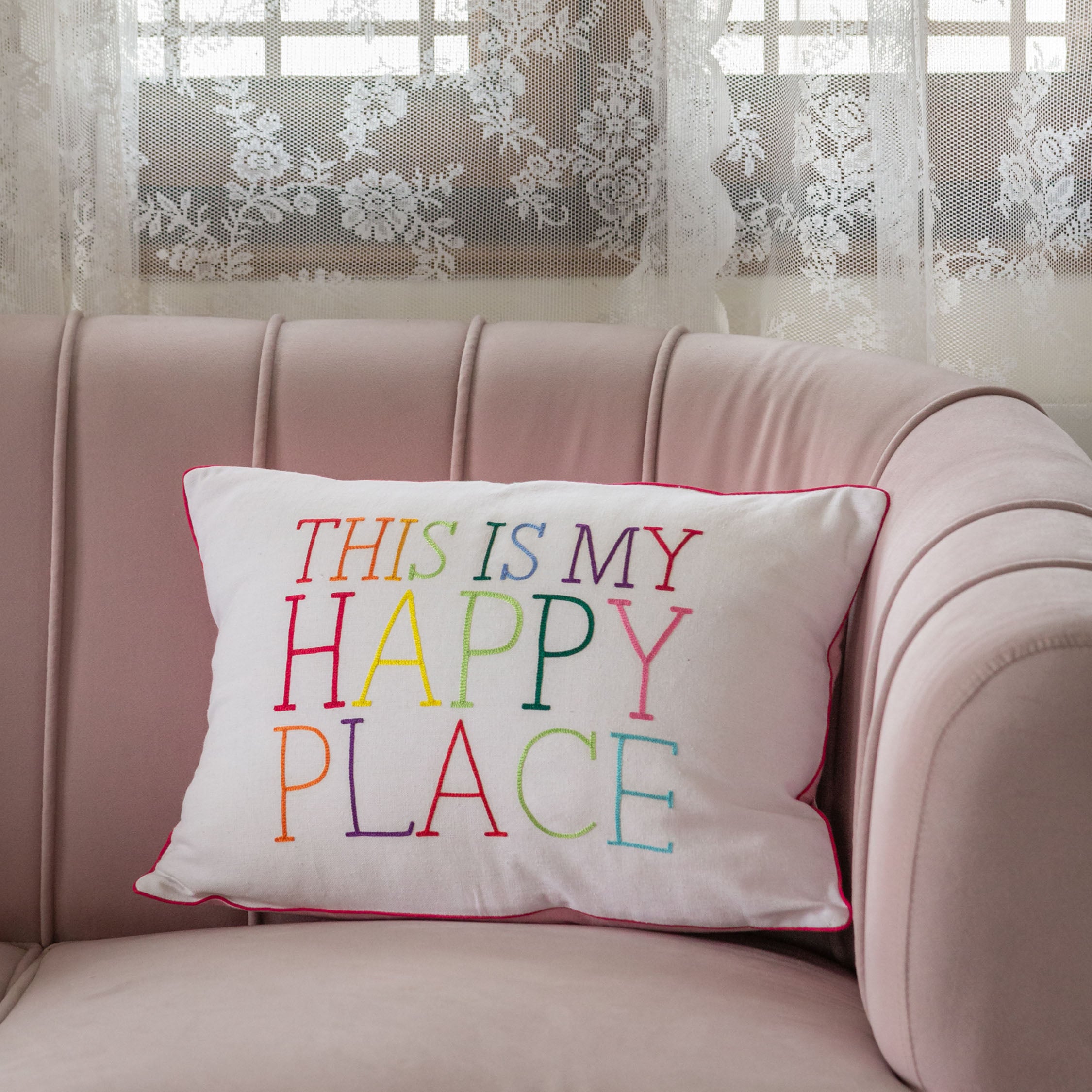 This Is My Happy Place White Cushion Cover BandBox.in