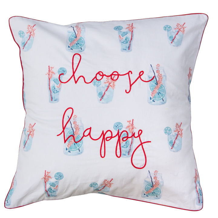Choose Happy White Cushion Cover