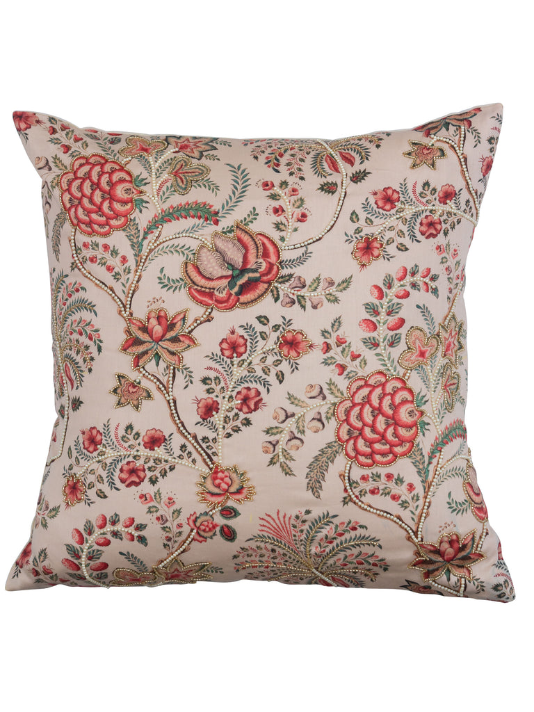 Floral Festive OW Cushion Cover with Hand Embroidery