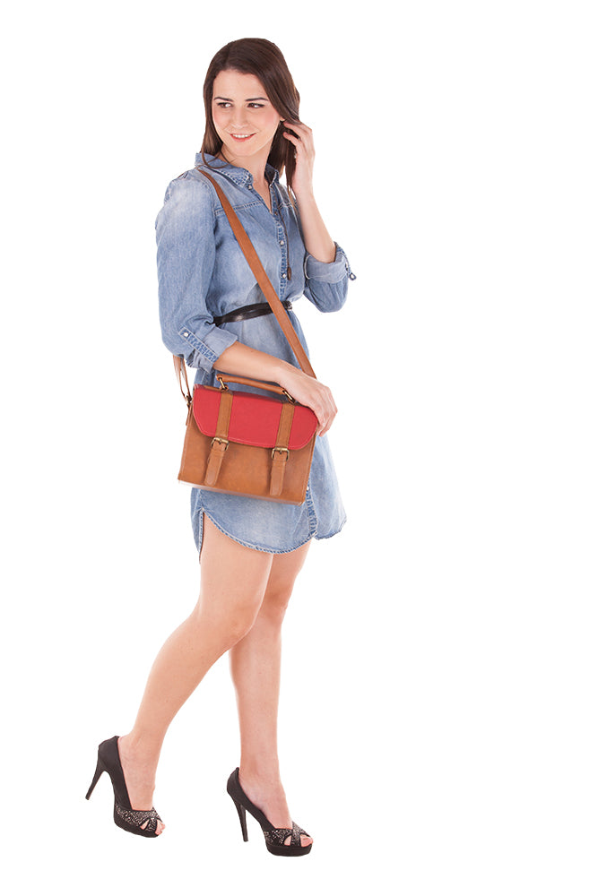 Red Tan Box Bag